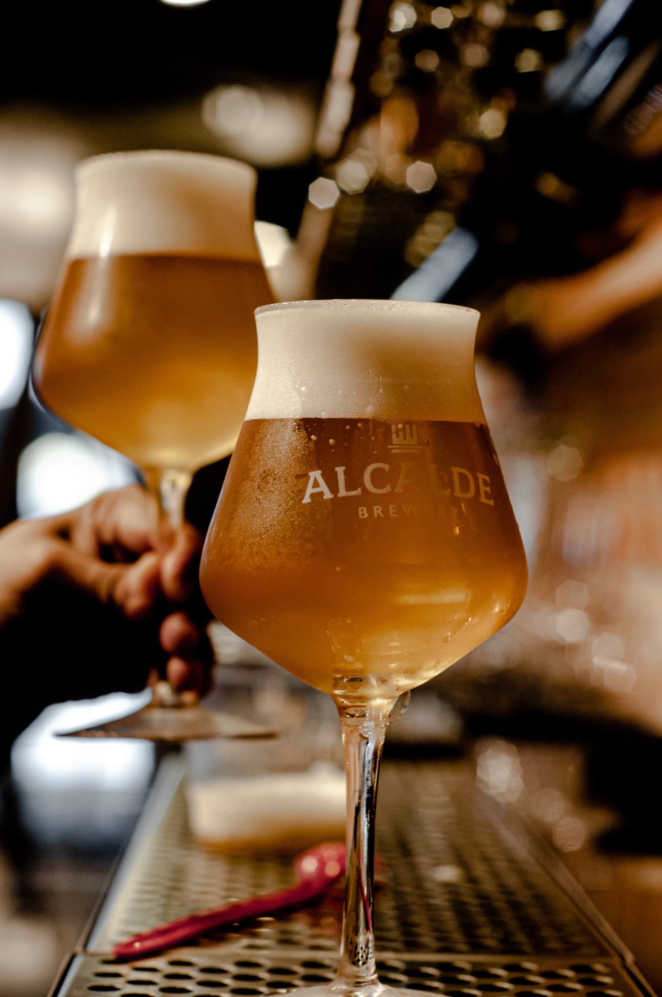 Craft beer poured at a bar